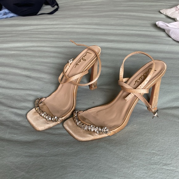 Lulu’s Goldeina gold satin rhinestone shoes - Picture 5 of 5